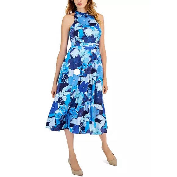 Tahari ASL Dresses & Skirts - Tahari ASL Women's Blue Tie-Back Sleeveless‎ Midi Dress Size 8